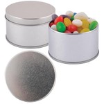 Assorted Colour Mini Jelly Beans in Silver Round Tin_51376