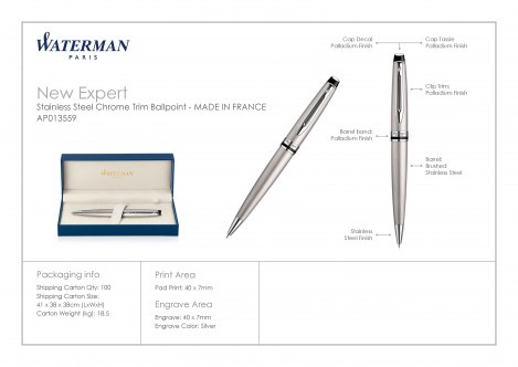 Waterman New Expert Ballpoint Pen – Brushed Stainless CT_80797