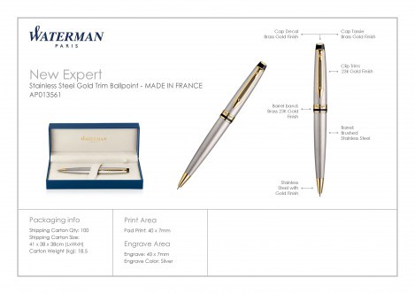 Waterman New Expert Ballpoint Pen – Brushed Stainless GT_80802