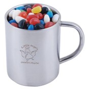 Assorted Colour Mini Jelly Beans in Double Wall Stainless Steel Barrel Mug